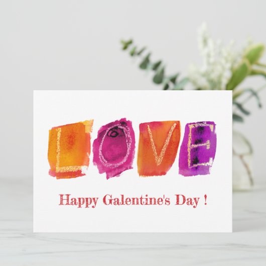 Happy Galentine's Day | 'LOVE' Watercolor Modern Feestdagenkaart (Staand voorkant)