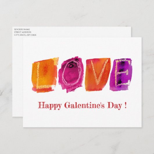Happy Galentine's Day | "LOVE"-Waterverf Modern Feestdagenkaart (Voorkant / Achterkant)