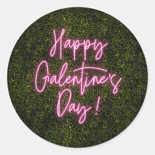 Happy Galentine's Day Neon Sign Valentijnsdag Ronde Sticker (Voorkant)
