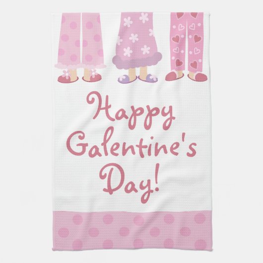 Happy Galentine's Day Pajamas Kitchen Towel Theedoek (Verticaal)