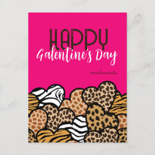 Happy Galentines Day Pink Animal Print Harten Naam Feestdagenkaart