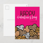 Happy Galentines Day Pink Animal Print Harten Naam Feestdagenkaart (Voorkant / Achterkant)