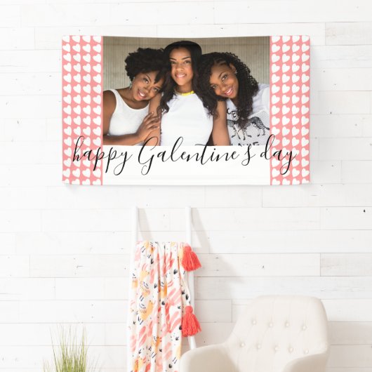 Happy Galentine's Day Pink Heart Foto Friend Spandoek (Insitu)