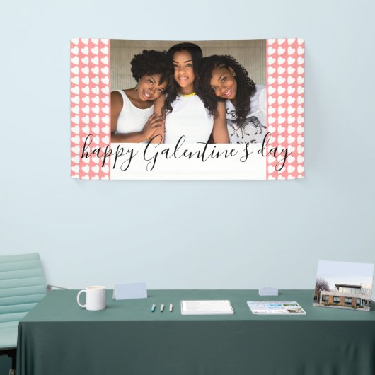 Happy Galentine's Day Pink Heart Foto Friend Spandoek (Beurs)