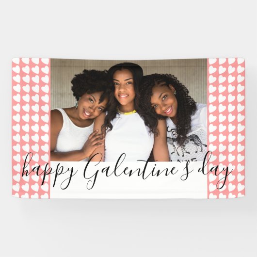 Happy Galentine's Day Pink Heart Foto Friend Spandoek (Horizontaal)
