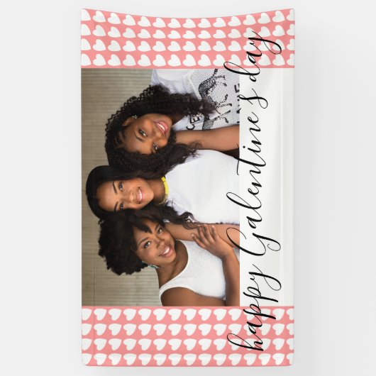 Happy Galentine's Day Pink Heart Foto Friend Spandoek (Verticaal)