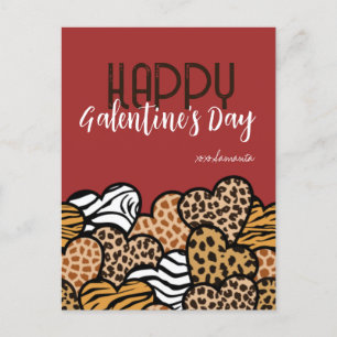 Happy Galentines Day Red Animal Print Harten Naam Feestdagenkaart