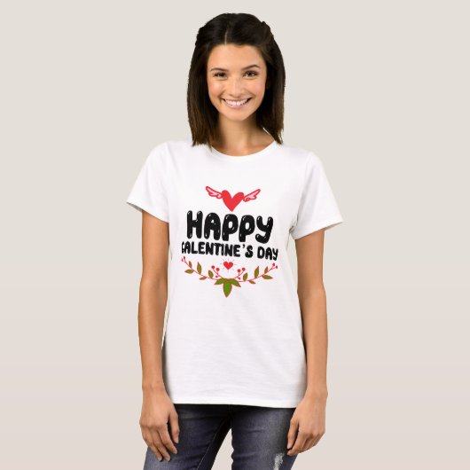 Happy Galentine's Day Red Heart & Wings Dames T-shirt (Voorkant volledig)