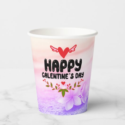 Happy Galentine's Day Red Heart & Wings Party Papieren Bekers (Achterkant)