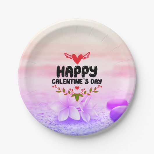 Happy Galentine's Day Red Heart & Wings Party Papieren Bordje (Voorkant)
