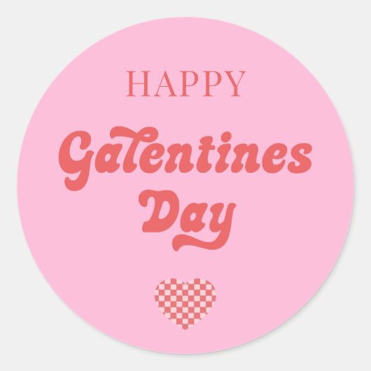 Happy Galentines Day Retro Pink Ronde Sticker (Voorkant)