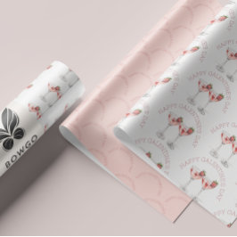 Happy Galentine's Day Roze Aardbei Cocktail Inpakpapier Vel
