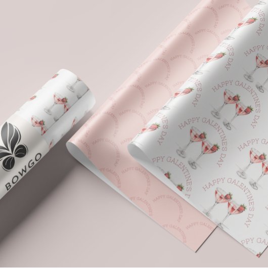 Happy Galentine's Day Roze Aardbei Cocktail Inpakpapier Vel