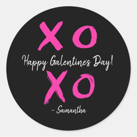 Happy Galentine's Day Roze en Zwart XOXO - Ronde Sticker (Voorkant)