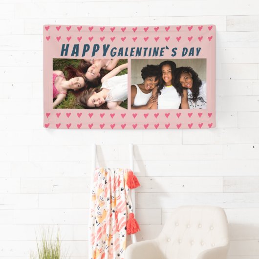 Happy Galentine's Day Roze Heart Friend 2 Foto Spandoek (Insitu)