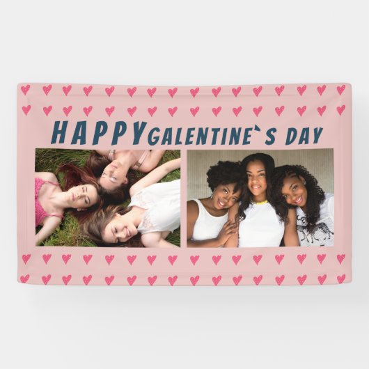 Happy Galentine's Day Roze Heart Friend 2 Foto Spandoek (Horizontaal)