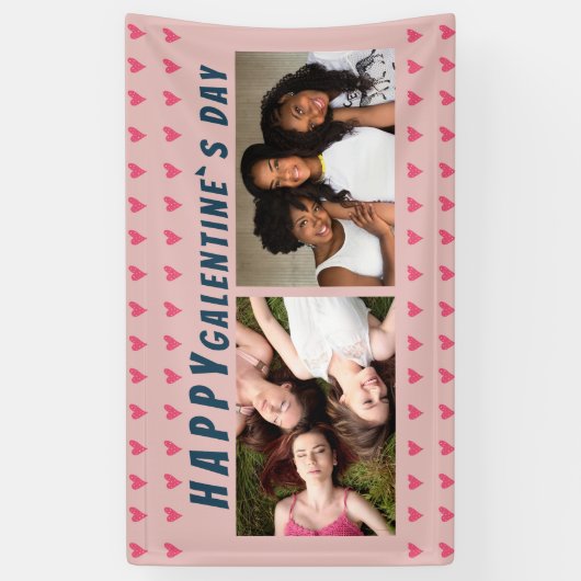 Happy Galentine's Day Roze Heart Friend 2 Foto Spandoek (Verticaal)