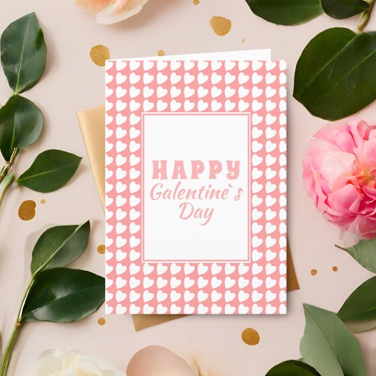 Happy Galentine's Day Roze Heart Pattern Feestdagen Kaart