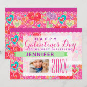 Happy Galentine's Day Roze Hearts Foto Feestdagenkaart (Voorkant / Achterkant)