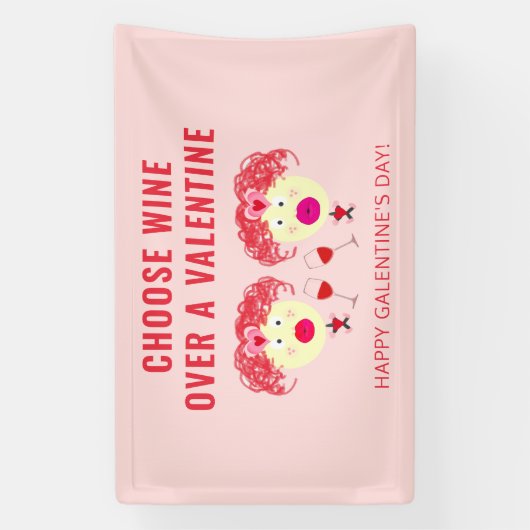 Happy Galentines Day Valentijnse feestwijn Spandoek (Verticaal)