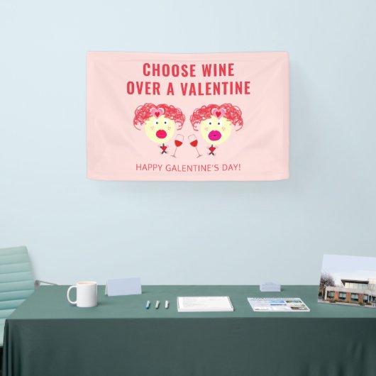 Happy Galentines Day Valentijnse feestwijn Spandoek (Beurs)