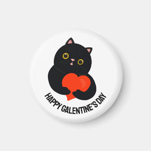 Happy Galentine's Day zwarte kitten geeft een hart Magneet