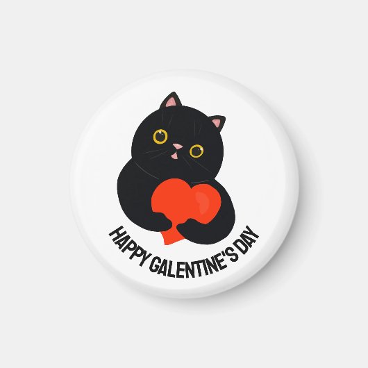 Happy Galentine's Day zwarte kitten geeft een hart Magneet (Voorkant)