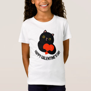 Happy Galentine's Day zwarte kitten geeft een hart T-shirt