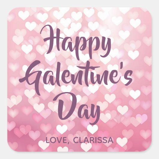 Happy Galentine's Valentijnsdag roze harten Vierkante Sticker (Voorkant)