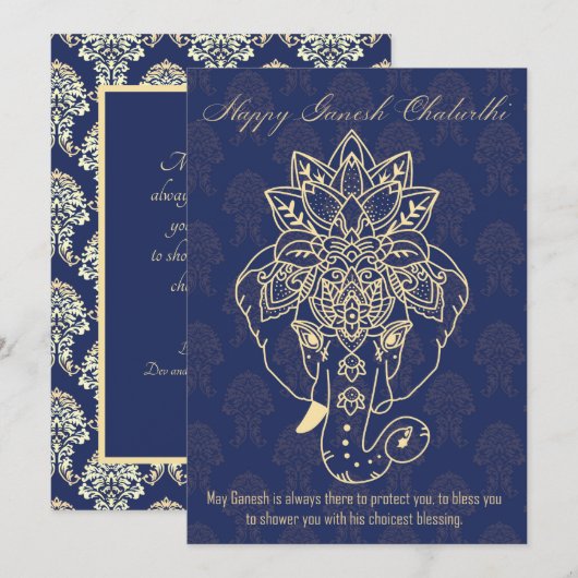 Happy Ganesh Chaturthi, eigen tekst, marineblauw (Voorkant / Achterkant)