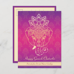 Happy Ganesh Chaturthi, eigen tekst, paars Briefka Briefkaart