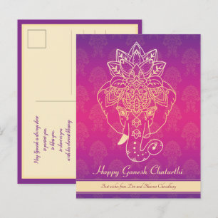 Happy Ganesh Chaturthi, eigen tekst, paarse Briefk Briefkaart