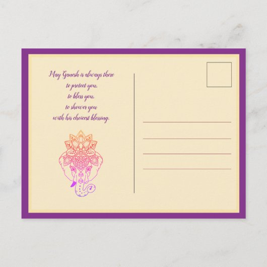 Happy Ganesh Chaturthi, eigen tekst, paarse Briefk Briefkaart (Achterkant)