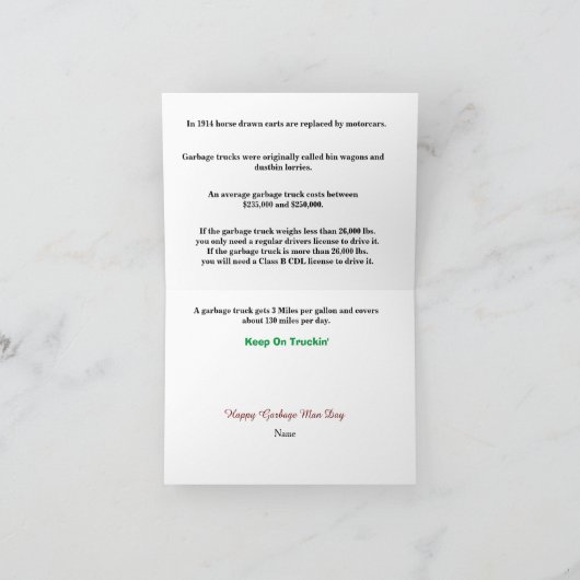 Happy Garbage Man Day Trivia Wenskaart Kaart (Binnen)