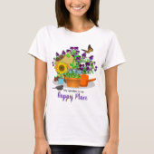 Happy Garden Flowers Bird and Butterfly White T-shirt (Voorkant)