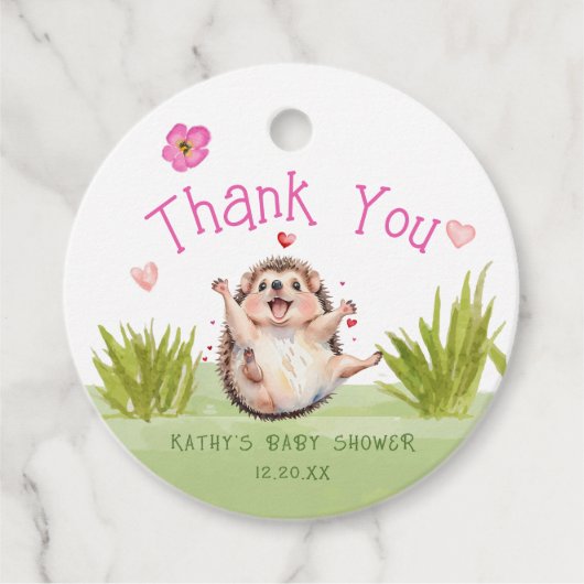 Happy Garden Party Hedgehog Baby shower Dank u Bedankjes Labels (Voorkant)
