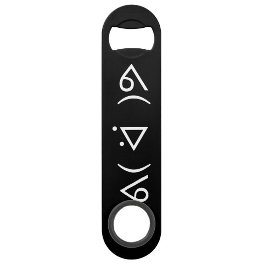 Happy Gary ᕕ( ᐛ )ᕗ Meme Emoticon Emoji Text Art Speed Flessenopener (Achterkant)