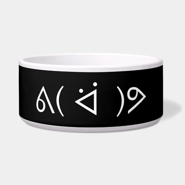 Happy Gary ᕕ( ᐛ )ᕗ Meme Emoticon Emoji Text Art Voerbakje (Voorkant)