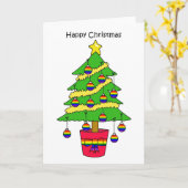 Happy Gay Cartoon Tree met Baubles Kaart (Gele Bloem)