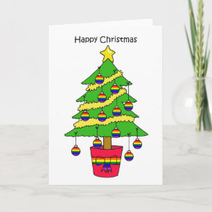 Happy Gay Cartoon Tree met Baubles Kaart
