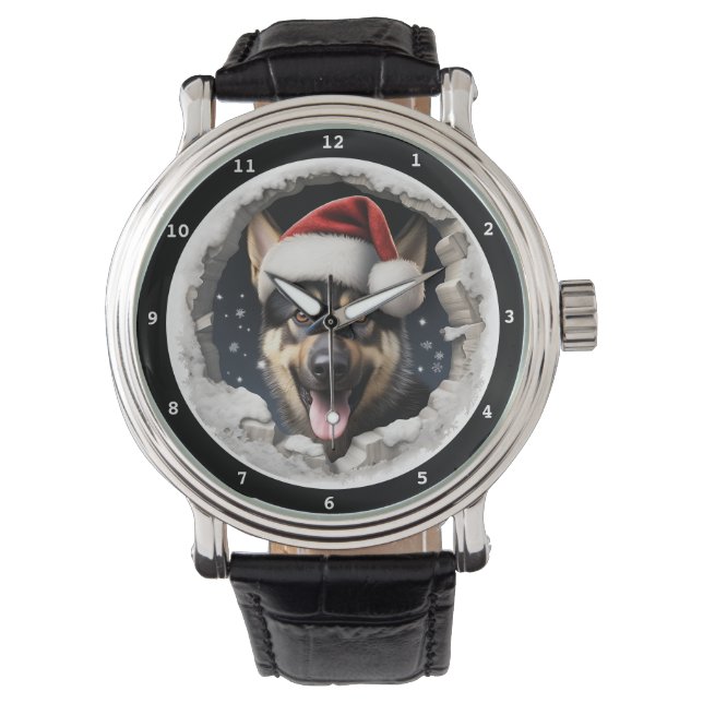 Happy German Shepherd Puppy Winter Holiday Horloge (Voorkant)
