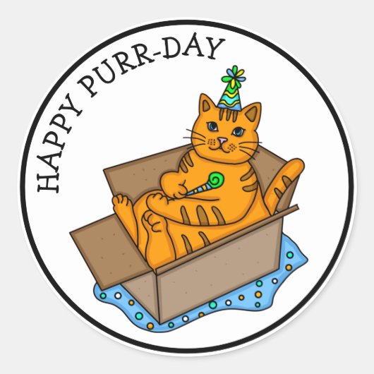 Happy Gesponnen-dag | Kat Pun Birthday Ronde Sticker (Voorkant)