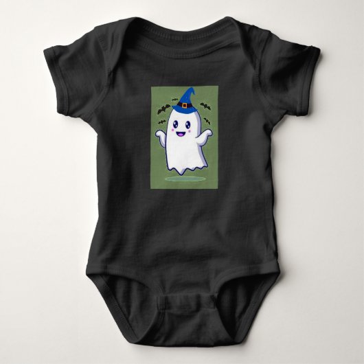 Happy Ghost Baby Bodysuit, Schattig HalloweenSpiri Romper (Voorkant)