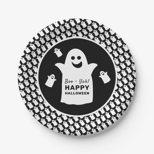 Happy Ghost, Black Halloween Party Papieren Bordje (Voorkant)