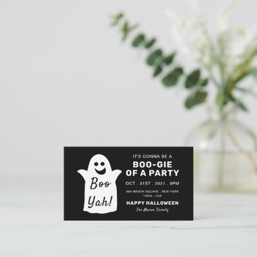 Happy Ghost, Black Halloween Party Ticket Invite Informatiekaartje (Staand voorkant)