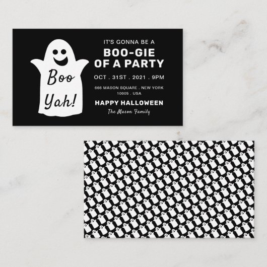 Happy Ghost, Black Halloween Party Ticket Invite Informatiekaartje (Voorkant / Achterkant)