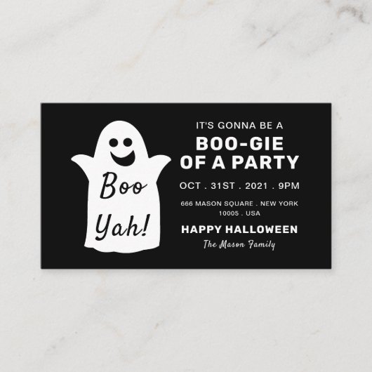 Happy Ghost, Black Halloween Party Ticket Invite Informatiekaartje (Voorkant)