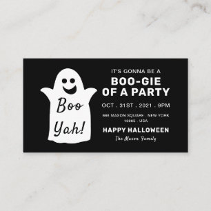 Happy Ghost, Black Halloween Party Ticket Invite Informatiekaartje