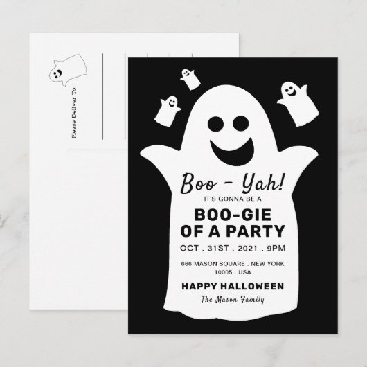 Happy Ghost, Black Halloween Party Uitnodiging (Voorkant / Achterkant)