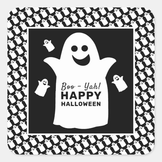 Happy Ghost, Black Halloween Party Vierkante Sticker (Voorkant)